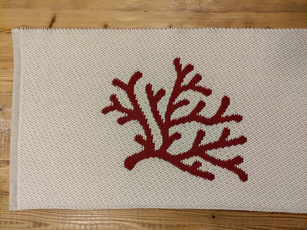 tappeto da bagno corallo rosso e bianco