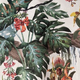 TESSUTO COTONE STAMPATO FOGLIE MONSTERA