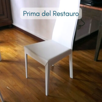 sedia bianca ecopelle prima del restauro