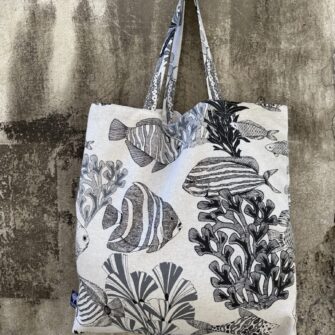 Tote Bag Pesci Carboncino in tessuto di cotone stampato