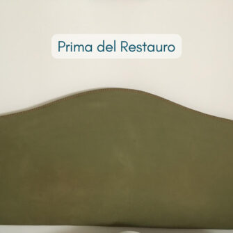 Testata letto fissata a muro con rivestimento fisso prima del restauro