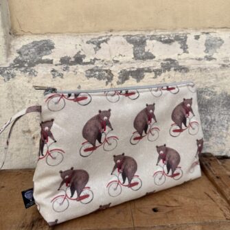 Beauty case in tessuto Orsi in Bici in cotone stampato