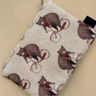 Set coordinato Pochette, Tote Bag e Beauty Case Orsi in Bici