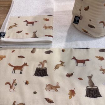 Set Bagno Bosco Vaniglia con asciugamani e cestino coordinato