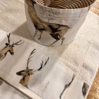 Cestino double face Cervi Acquerello in cotone