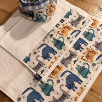 Cestino double face Gatti Azzurri in puro cotone