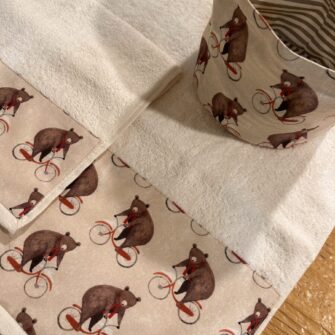 Cestino double face Orsi in Bici in puro cotone