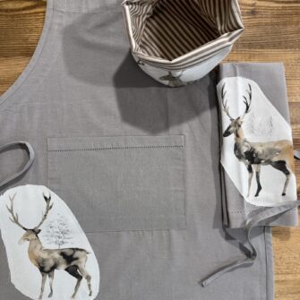 Coordinato Linea Cucina Cervi Acquerello Trama e Ordito Tessuti