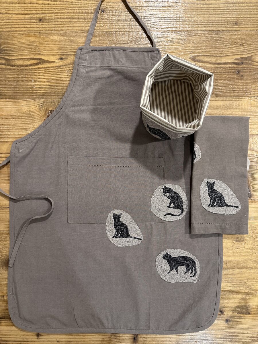 SET CUCINA GATTI SILHOUETTE (2) Cestino double face in cotone coordinato collezione Gatti Silhouette