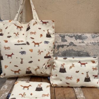 Set tote bag pochette beauty case Bosco Vaniglia in cotone