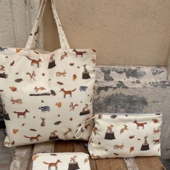 Set tote bag pochette beauty case Bosco Vaniglia in cotone