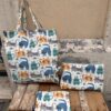 Set tote bag pochette beauty case Gatti Azzurri in cotone