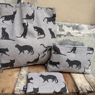 Set coordinato con tote bag, pochette e beauty case Gatti Silhouette