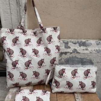 Set tote bag pochette beauty case Orsi in Bici in cotone