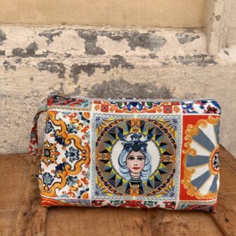Beauty case in tessuto Maioliche di Sicilia in cotone stampato