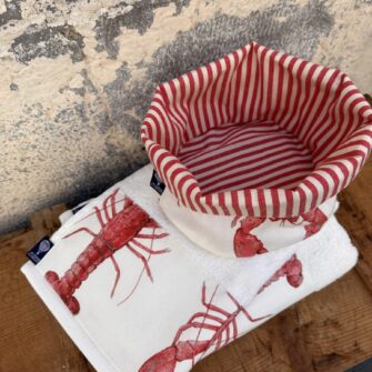 Set Bagno Aragoste con coppia asciugamani in spugna e bordo in tessuto