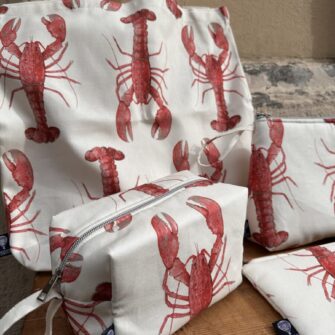 Set coordinato con tote bag, pochette e beauty case, trousse Aragoste,