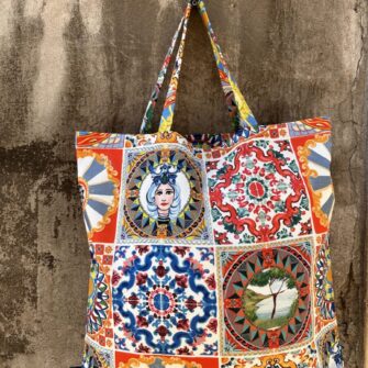 Tote bag in tessuto Maioliche di Sicilia in cotone stampato