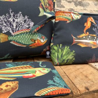 Set coordinato con tote bag, pochette e beauty case Pesci Capri