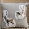Federa Copricuscino in Lino Grigio con Applicazione Cervi Acquerello