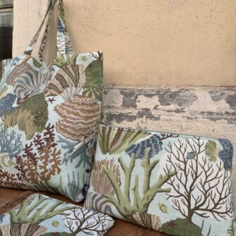 Set coordinato con tote bag, pochette e beauty case Acquamarina