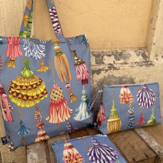 Set tote bag pochette beauty case Nappe Versailles in cotone