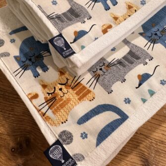 COPPIA ASCIUGAMANI GATTI AZZURRI