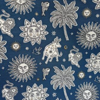 tessuto jacquard zodiaco blu e oro
