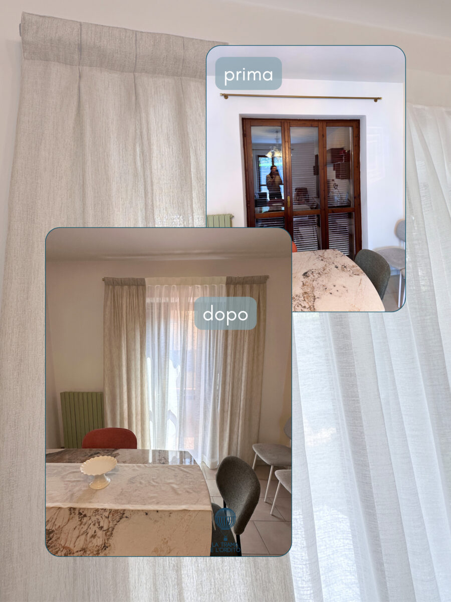 prima-dopo tende con effetto doppio tendaggio calata tende con effetto doppio tendaggio calata GLITTER Su misura prima-dopo tenda doppiata glitter+luce