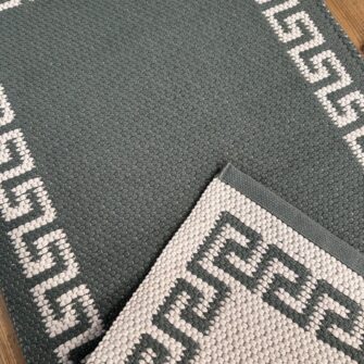 Tappeto Greca Green Avorio 60x100 cm double face in cotone e lino